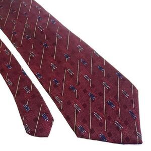 Hill Archer Red Woven‎ Geometric Striped Wide Silk Tie